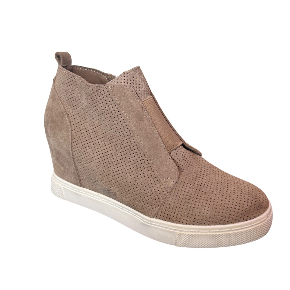 Steve Madden Wedge Sneakers Womens 7 Taupe Perforated Leather Zip High Top